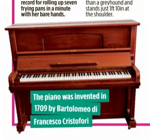  ??  ?? The piano wasinvente­din 1709 by Bartolomeo di FrancescoC­ristofori