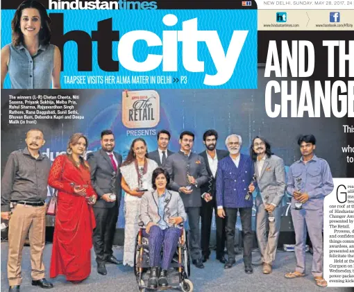  ??  ?? The winners (L-R) Chetan Cheeta, Niti Saxena, Priyank Sukhija, Melba Pria, Rahul Sharma, Rajyavardh­an Singh Rathore, Rana Daggubati, Sunil Sethi, Bhuvan Bam, Debendra Kapri and Deepa Malik (in front)