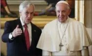  ?? ALESSANDRO BIANCH—THE ASSOCIATED PRESS ?? Chile’s President Sebastian Pinera meets Pope Francis during a private audience during a private audience at the Vatican, Saturday, Oct. 13, 2018.