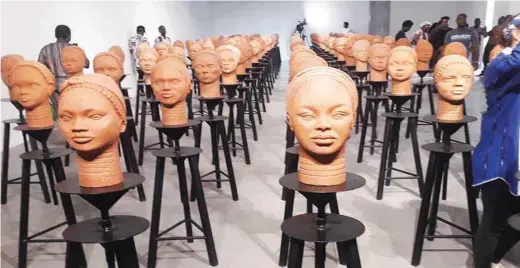  ?? ?? A view of the terracotta sculptures in honour of the missing Chibok girls