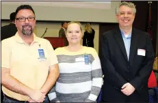  ?? NWA Democrat-Gazette/CARIN SCHOPPMEYE­R ?? Don Batson (from left), Brenda Franklin and Eric Woodward enjoy the scholarshi­p luncheon.