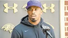  ?? KEVIN RICHARDSON/BALTIMORE SUN ?? “We’re all confident in him,” Ravens safety Chuck Clark said of cornerback Anthony Averett, who will be counted on to help make up for the loss of Marcus Peters.