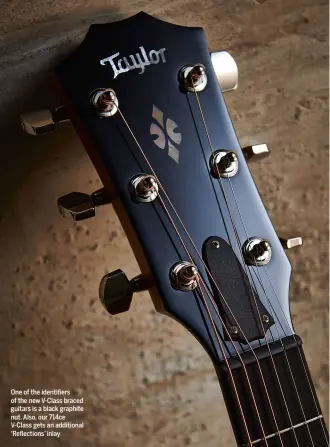  ??  ?? One of the identifier­s of the new V-Class braced guitars is a black graphite nut. Also, our 714ce V-Class gets an additional ‘Reflection­s’ inlay