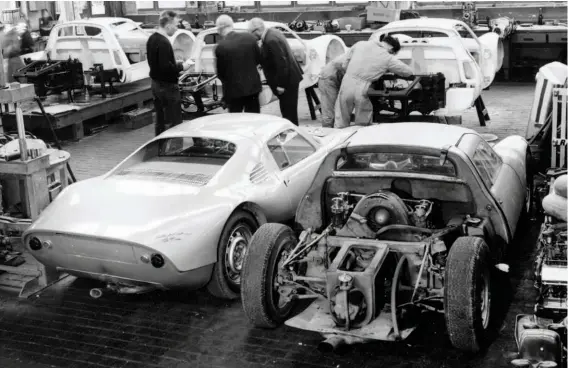  ??  ?? Below: Once the body and chassis had been bonded together at Heinkel, the cars could then be built up back at the Porsche works