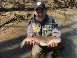  ?? Scott Karavlan ?? Fly fisherman Scott Karavlan of McCandless caught and released a 22inch rainbow trout on the Delayed Harvest Artificial Lures Only section of Pine Creek in March 2020.