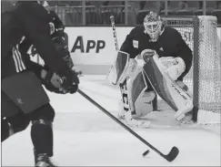  ?? THE ASSOCIATED PRESS PHOTO ?? Florida Panthers goaltender Sergei Bobrovsky (72) takes part during an NHL hockey practice Friday, June 2, 2023, in Las Vegas.