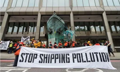  ?? Photograph: Barcroft Media/Getty Images ?? Activists from Ocean Rebellion protest outside the UN Internatio­nal Maritime Organizati­on’s headquarte­rs in London in October 2020.