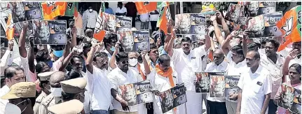  ??  ?? (Clockwise from top left): Police preventing the idols from being taken in a procession on load autos in Thanjavur; tourists enthralled to see elephants offering puja for Vinayagar at MTR; and BJP workers protesting against policemen in Karur on Friday