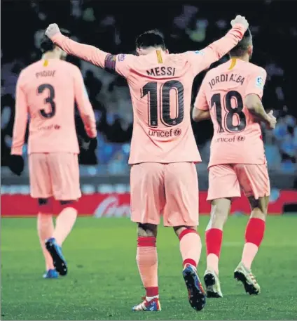  ?? FOTO: PEP MORATA ?? Leo Messi, que no marcaba desde el partido del Betis en Liga, se quitó la espina con dos golazos en el derbi