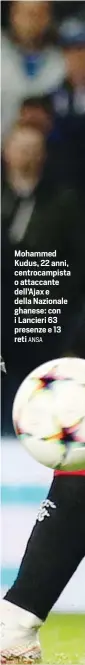  ?? ANSA ?? Mohammed Kudus, 22 anni, centrocamp­ista o attaccante dell’Ajax e della Nazionale ghanese: con i Lancieri 63 presenze e 13 reti