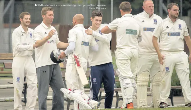 ?? S&B celebrate a wicket during their promotion season Angus Matheson ??