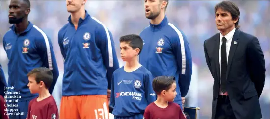  ?? PHOTO: GETTY IMAGES ?? Jacob Clement stands in front of Chelsea skipper Gary Cahill