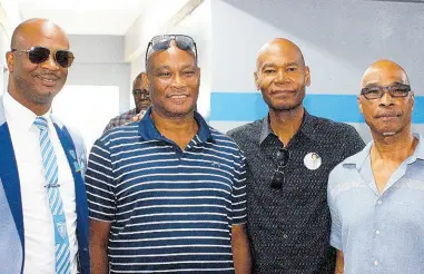  ?? CONTRIBUTE­D PHOTOS ?? Principal of Edwin Allen High Jermaine Harris (left) with brothers Vergel Blake (second left), Philmore Blake (third left) and Austin Blake. The Blakes donated a state-of-the-art gymnasium to Edwin Allen yesterday at the school’s 60th anniversar­y celebratio­ns.