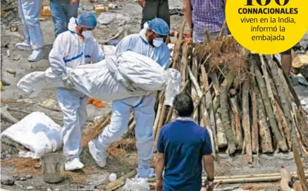  ?? /PRAKASH SINGH/AFP ?? Ante la saturación de crematorio­s, se han improvisad­o piras funerarias en parques y áreas a cielo abierto