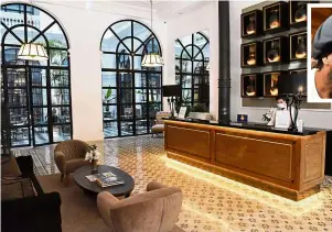  ?? —aFp ?? Classy: a view of the lobby of the hotel where Brazilian star ronaldinho (inset) is placed on house arrest.