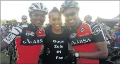  ?? PHOTO: SUPPLIED ?? PASSION FOR LIFE: Cyclist Lawrence Mogano, Letshego Zulu and her now late husband Gugu happily pose at the 2015 Absa Cape Epic Race