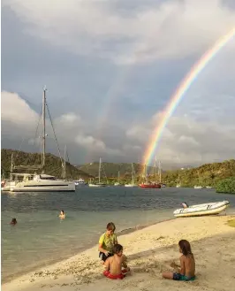  ??  ?? Simpler times: Cruising kids play together on Grenada’s Hog Island Beach before COVID-19 lockdowns.