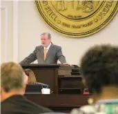  ?? HANNAH SCHOENBAUM/AP ?? North Carolina Senate leader Phil Berger presides over a floor debate Thursday on new abortion restrictio­ns.