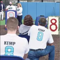  ?? Peter Hvizdak / Hearst Connecticu­t Media ?? Cliff and Melinda Kemp, the parents of Foran softball player Danielle “Danni” Kemp, who lost her battle with cancer at 19, speak during the dedication of the Foran High School Danielle Kemp Memorial Softball Field.