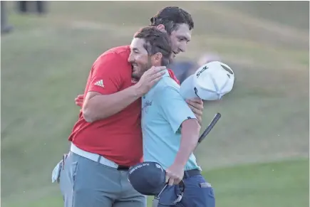  ?? RICHARD LUI/THE DESERT SUN ?? Jon Rahm, left, defeated Andrew Landry in a playoff in the Desert Classic in La Quinta, California, last January.