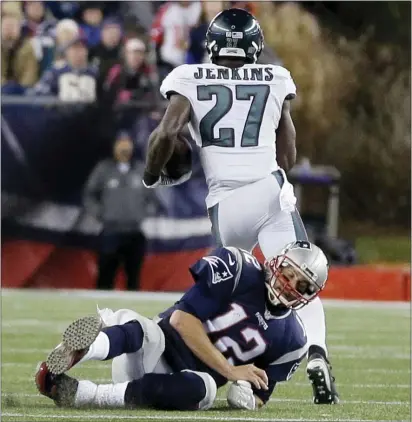  ?? THE ASSOCIATED PRESS FILE ?? As you can see from this photo, Eagles safety Malcolm Jenkins is no stranger when it comes to making big plays against the Patriots and Tom Brady. But that hasn’t stopped Jenkins from being a Brady admirer.