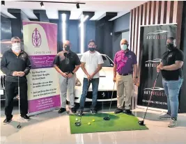  ?? ?? Getting ready for annual Love to Live golf day are (l-r) sponsors Chuman Rajpaul (Orient Pharmacy), Reggie Moodley (Omega Pharmacy), Irfaan Dawood (Auto Select Dealer Principal), Dan Moodley (Convenor) and Jabulani Goba. See ad for further info.