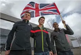  ??  ?? FLYING THE FLAG: Scottish marathon men Derek Hawkins, Callum Hawkins and Tsegai Tewelde are bound for the Olympic Games in Rio