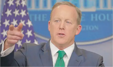  ?? | CHIP SOMODEVILL­A/ GETTY IMAGES ?? White House Press Secretary Sean Spicer said Thursday that a Fox News analyst contends the British electronic intelligen­ce agency had helped President Barack Obama wiretap Donald Trump. On Friday, Spicer told reporters, “I don’t think we regret...