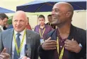  ?? KIRBY LEE/USA TODAY SPORTS ?? Raiders president Mark Badain (left) and ASU Athletic Director Ray Anderson attend Pac-12 Media Day on Wednesday.