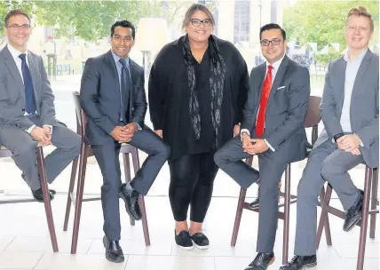  ??  ?? > (From left) Marc Stone, Jaimon George, Tara Tomes, Sandeep Shingadia and Richard Guy have joined Colmore BID