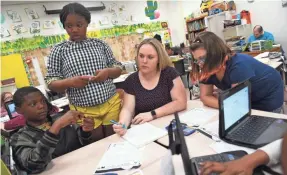  ?? JACK GRUBER/USA TODAY ?? Stacie Baur teaches at Clairton Elementary School. Before she goes to work, she teaches English to students in China by teleconfer­ence.