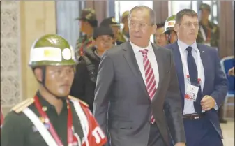  ?? AP PHOTO ?? Russian Foreign Minister Sergey Lavrov arrives for the Associatio­n of Southeast Asian Nations Foreign Ministers’ Meeting in Vientiane, Laos.