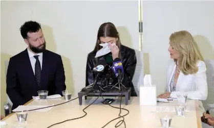  ?? Photograph: Kevin Winter/Getty Images ?? The Bloom Firm holds a press conference featuring two lawyers and one of the women accusing Guess co-founder Paul Marciano of alleged sexual harassment.