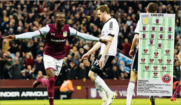  ?? PICTURES: Action Images ?? SPOT ON: Albert Adomah celebrates putting Aston Villa ahead from the penalty spot