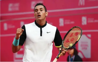  ?? —AFP ?? ESTORIL: This file photo taken on May 2, 2015 in Estoril shows Australian Nick Kyrgios celebratin­g a point over Spanish Pablo Busta during the semi-final Estoril Open Tennis tournament. Wayward tennis star Nick Kyrgios will seek psychologi­cal help to...