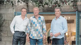  ?? JONATHAN PRIME UNIVERSAL PICTURES ?? Colin Firth, left, Stellan Skarsgard and Pierce Brosnan: Big names and good names for this movie effort.