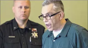  ?? Skip Dickstein / Times Union ?? Richard J. Wright speaks at his sentencing on Sept. 6, 2018, at the Rensselaer County Courthouse in Troy. He has been convicted twice of arson and murder in connection with a fire that killed two teenage girls.