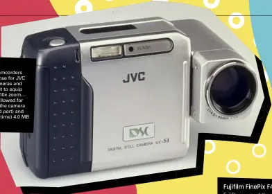  ??  ?? JVC GC-S1 (1998) A big name in video camcorders at the time, it made sense for JVC to jump into digital cameras and this expertise enabled it to equip the GC-S1 with a long 10x zoom… f1.6 speed too. It also allowed for wireless printing from the camera (via an IrTran-P infrared port) and had a massive (for the time) 4.0 MB internal memory.