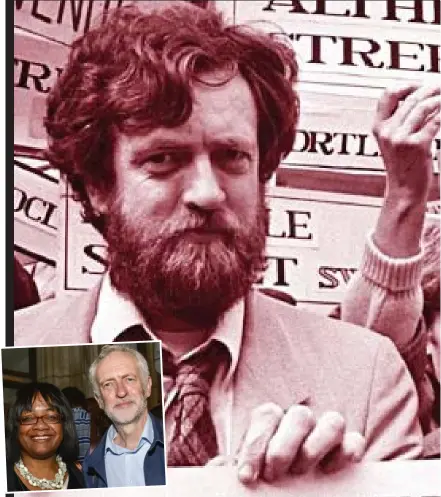  ??  ?? ‘Magnetic attraction’: Jeremy Corbyn and Diane Abbott during a demonstrat­ion in the 1970s – around the time they became lovers. Inset: The pair in July this year