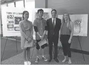  ?? COURTESY OF CYNTHIA SUMIDA ?? Santa Clara County District Attorney Jeff Rosen, second from right, stands with the students recognized for their posters in the annual Justice for All poster contest: Sabrina Tian, a 15-year-old Presentati­on High sophomore; Anthony Nguyen, a...