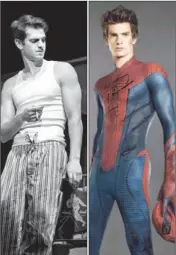  ?? Photos by Brigitte Lacombe, left,
Frank Ockenfels
Columbia Pictures ?? ANDREW GARFIELD is on Broadway as Biff in Mike Nichols’ revival of “Death of a Salesman,” left, and will soon be on screen as Peter Parker in the film franchise reboot “The Amazing Spider-man.”