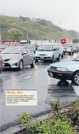  ?? Photo: ADAM POULOPOULO­S/FAIRFAX NZ ?? Traffic backed up yesterday evening on State Highway 1 in Paraparaum­u, outside Coastlands, as people headed away for Labour Weekend.