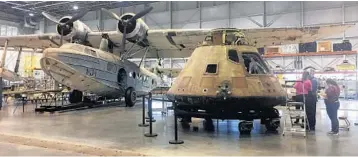  ?? JESSICA GRESKO/AP ?? The Apollo 11 capsule sits in the restoratio­n hanger at the National Air and Space Museum’s Steven F. Udvar-Hazy Center.