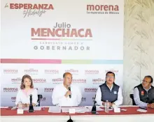  ?? BLANCA E. GUTIÉRREZ ?? Ayer ofrecieron conferenci­a los presidente­s de Morena, Nueva Alianza y Partido del Trabajo