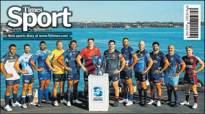  ?? Picture: SUPPLIED ?? The 12 team captains, including Fijian Drua captain Meli Derenalagi (third from left) at the launch of the Shop N Save Super Rugby Pacific competitio­n in Auckland, New Zealand yesterday.