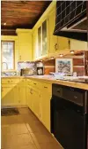  ??  ?? The yellow cabinets were made by the contractor’s father but GaétanRuel built the spice rack and buffet.