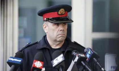  ?? Photograph: Canadian Press/Shuttersto­ck ?? Police inspector Stephen Duivesteyn speaks to the media about a gold heist at Toronto Pearson Internatio­nal Airport in Canada.