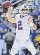  ?? Harry How / Getty Images ?? Bills quarterbac­k Nathan Peterman won the job in training camp and the preseason over Josh Allen, the No. 7 overall pick in the 2018 draft.