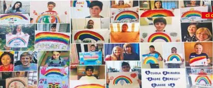  ??  ?? A sinistra, gli arcobaleni dipinti dai bambini di una quinta elementare per la foto ricordo on
line: durante la pandemia, i più piccoli con il loro ottimismo hanno donato speranza. I bambini ci danno speranza