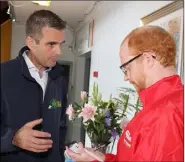  ??  ?? Reporter Pádraig Byrne talking to IFA national president Joe Healey during his Wexford visit.